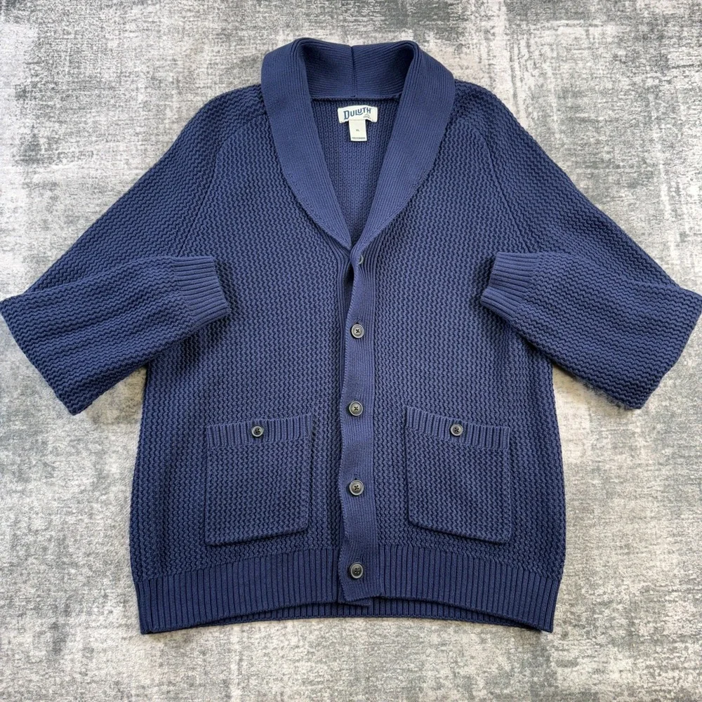 Duluth Sweater Mens XL Burly Retirement Shawl Collar Cardigan Waffle Knit Heavy